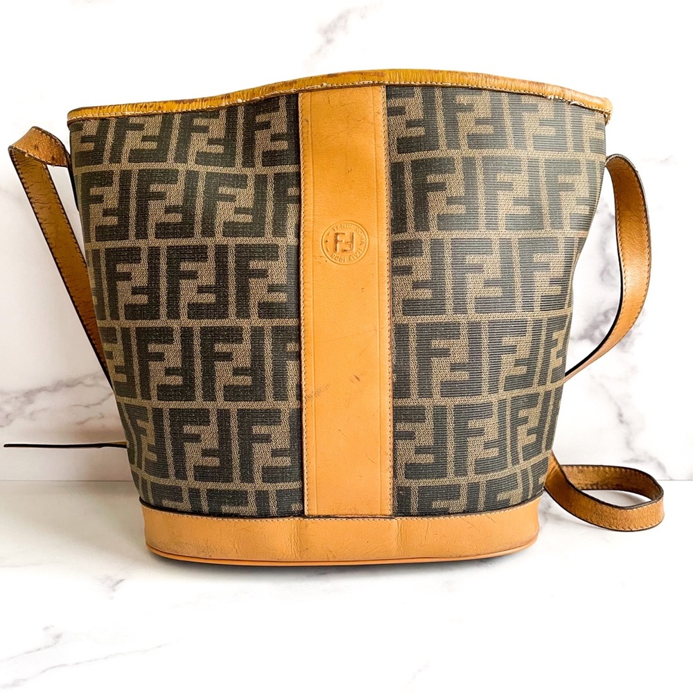 Fendi Vintage Zucca Crossbody Bucket Bag Purse